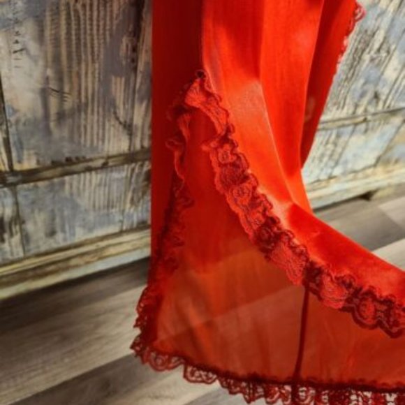 Vintage Rose Red Lingerie Jumpsuit V Neck w Floral Lace Trim - Picture 6 of 9